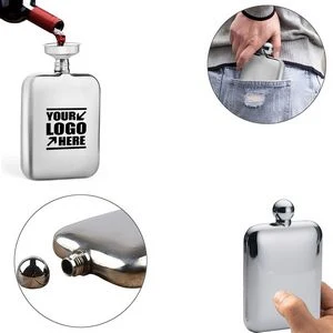 Shining Silver Round Corner 6oz Stainless Steel Flask With Funnel 1