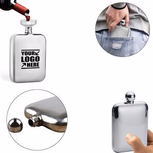Shining Silver Round Corner 6oz Stainless Steel Flask With Funnel