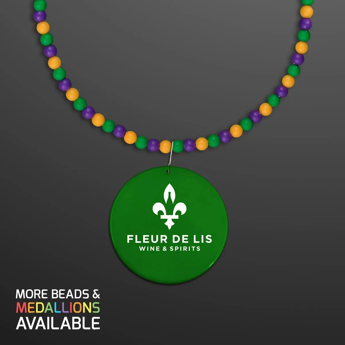 Breakaway Beads for Mardi Gras with Green Medallion 1