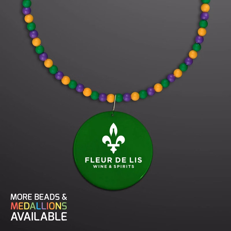 Breakaway Beads for Mardi Gras with Green Medallion