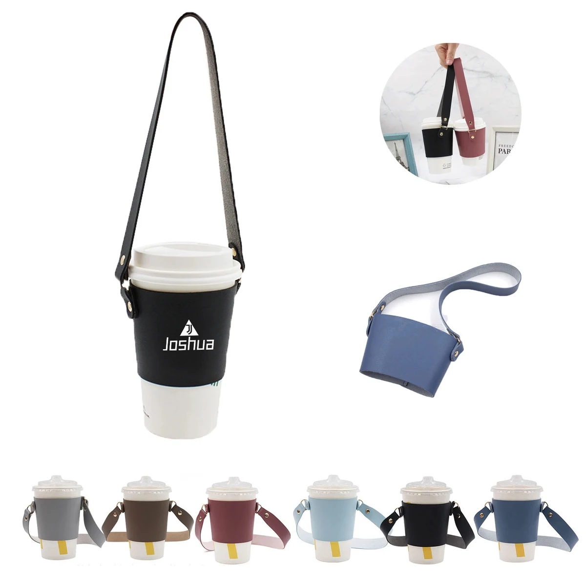 Pu Leather Drink Holder With Handle Tie 1