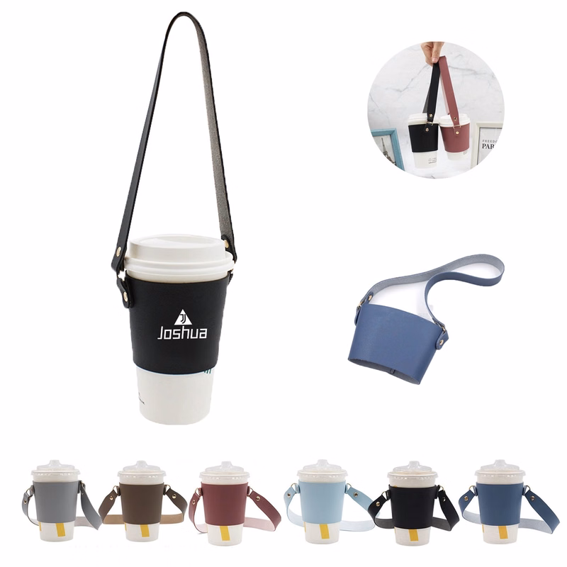 Pu Leather Drink Holder With Handle Tie