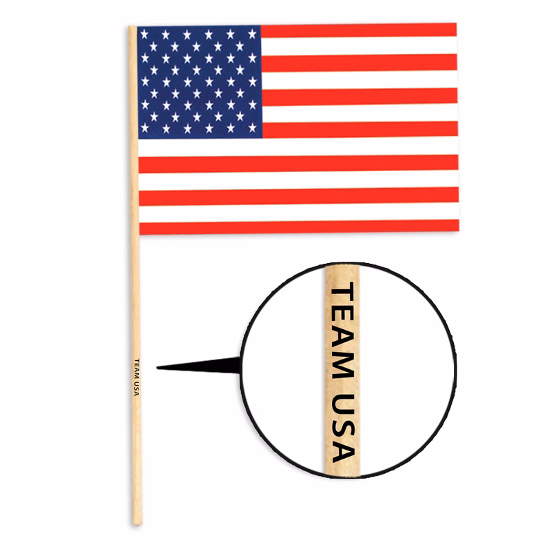 4" x 6" Plastic American Flag w/ Custom Direct Pad Printed Imprint on Wooden Stick