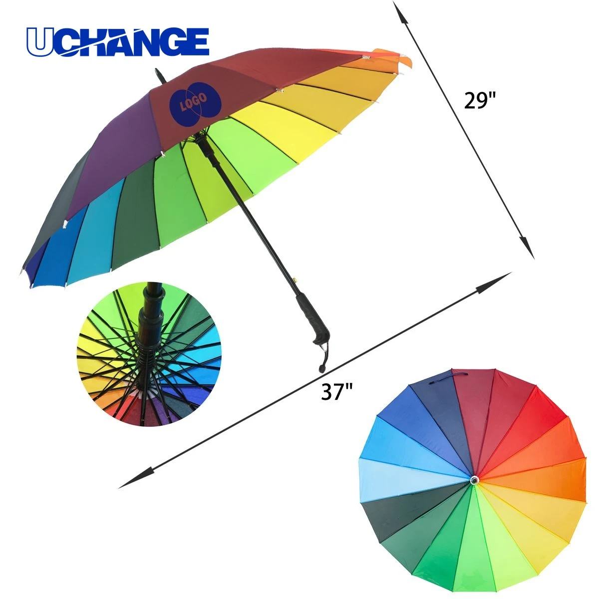 Durable 16 Ribs Rainbow Umbrella 1