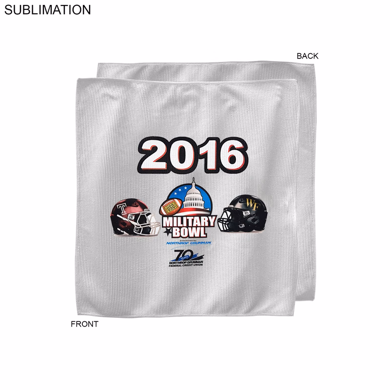 Bowl Game Rally Towel in Microfiber Dri-Lite Terry, 10x10, Sublimated Full color Logos