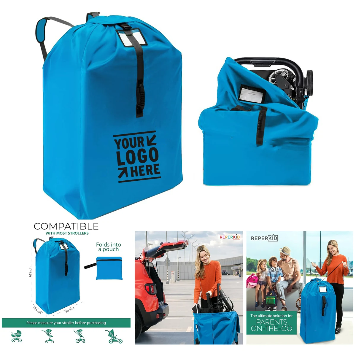 Travel Heavy Duty Durable Sizeable Water Resistant Double Stroller Bag with Adjustable Strap 1