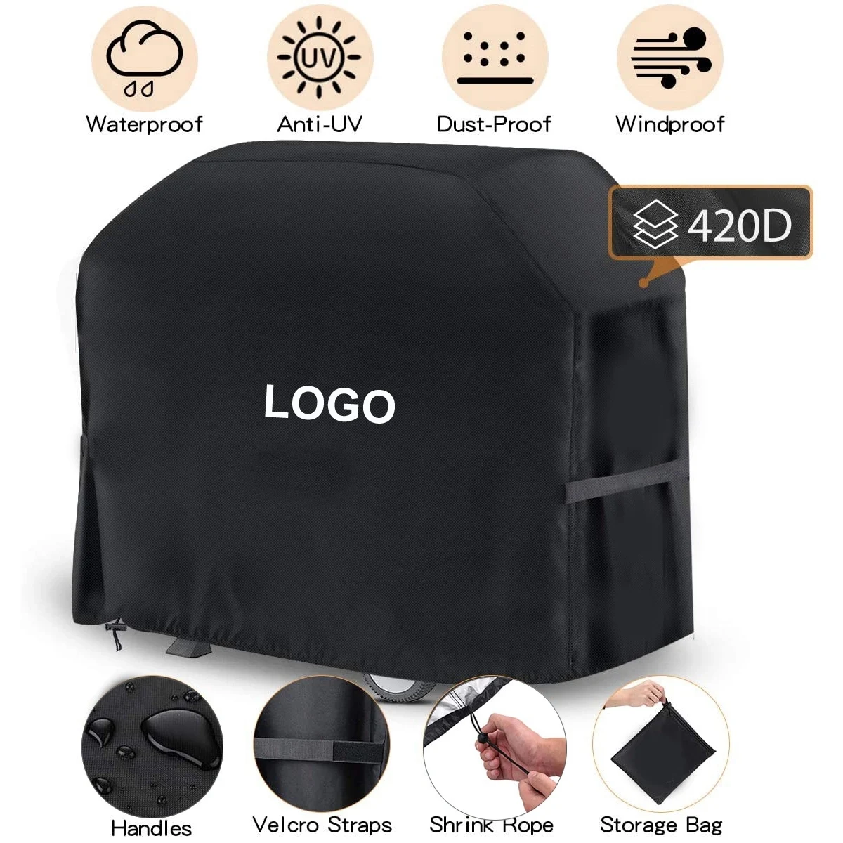 58 Inch 420D Double Layer Fabric Bbq Grill Cover 1