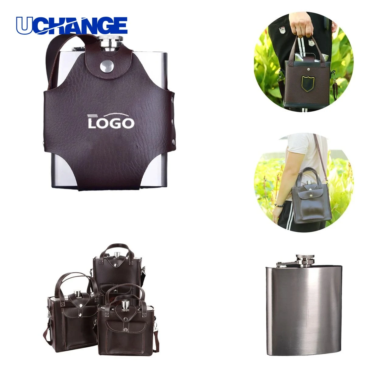 Portable Stainless Steel Flask with Leather Case 1