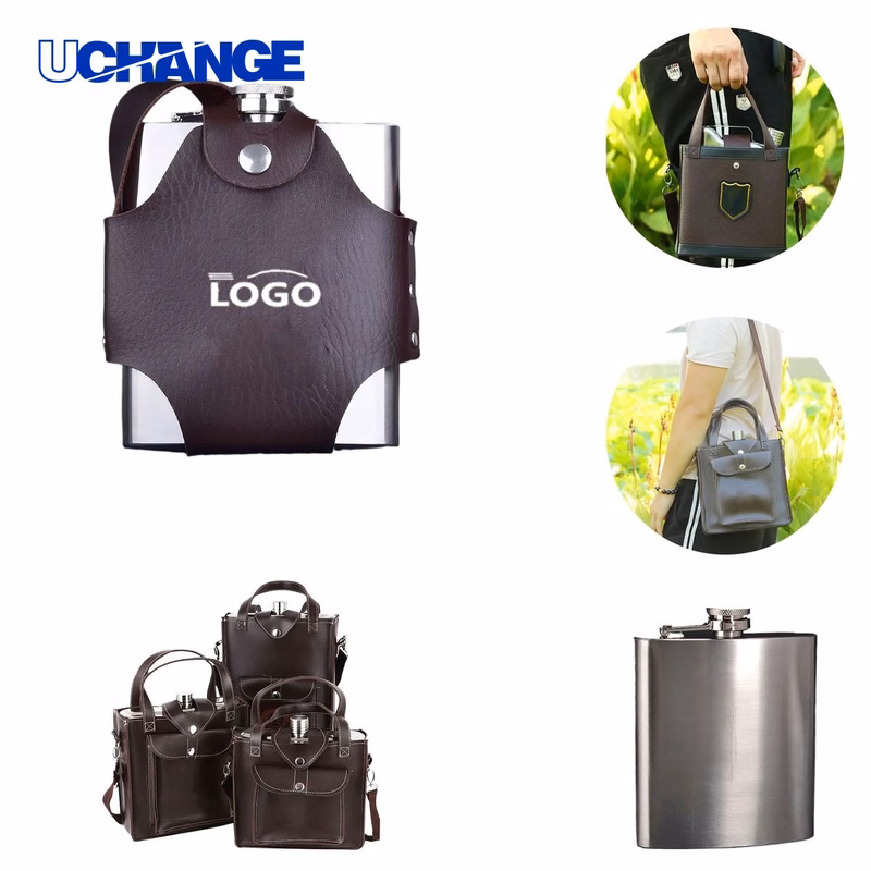 Portable Stainless Steel Flask with Leather Case