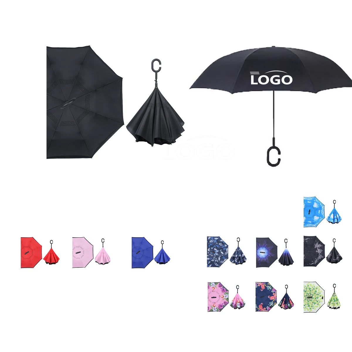 MOQ100 Inverted Reverse Folding C-Shaped Handle Umbrella 1