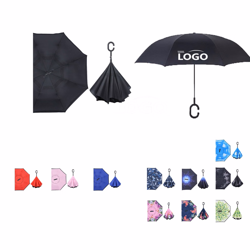 MOQ100 Inverted Reverse Folding C-Shaped Handle Umbrella