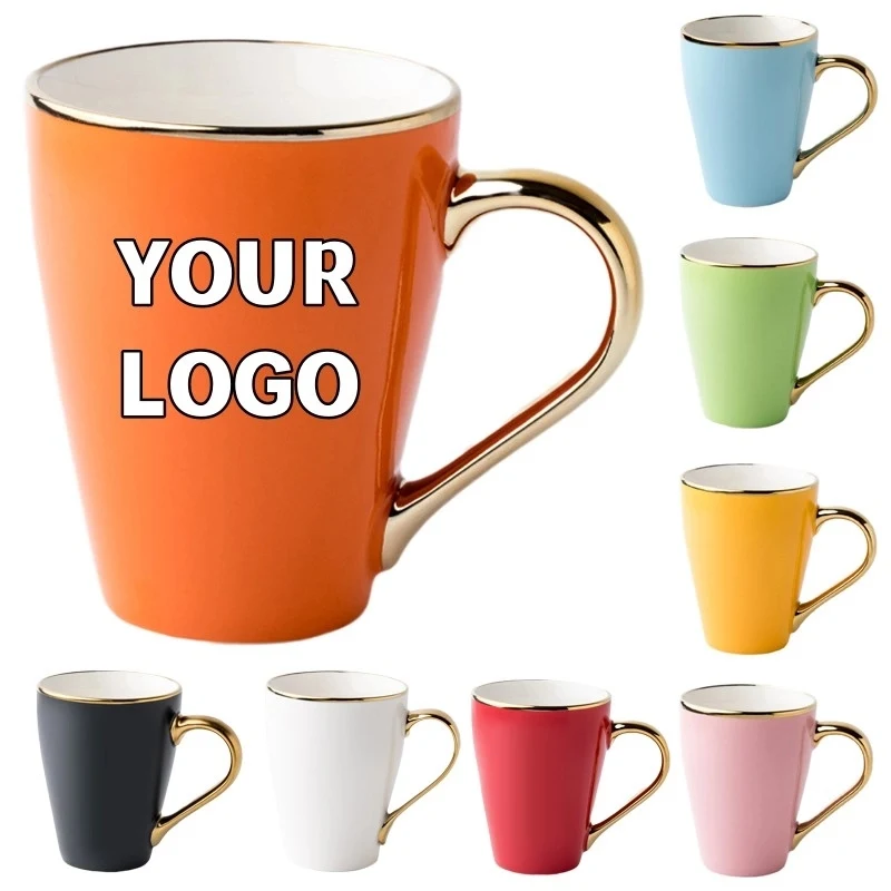 12 oz. Advertising Golden Handle Ceramic Mugs for Coffee Tea 1
