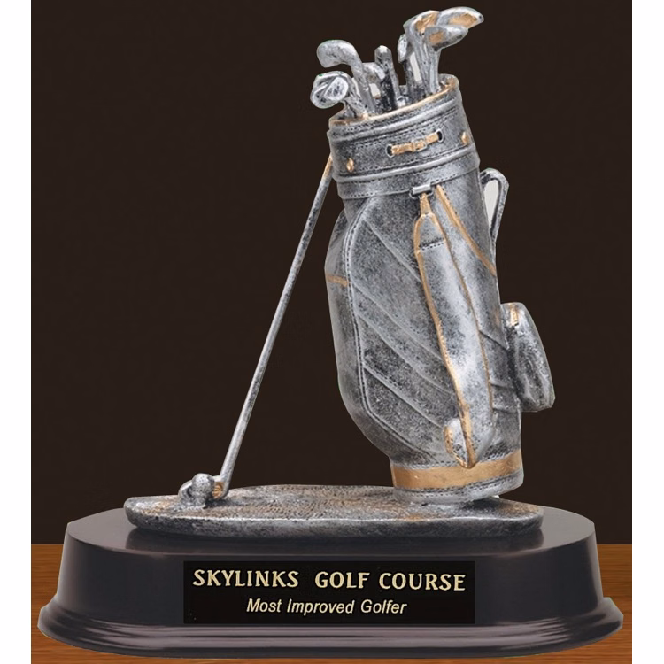 Resin Golf Bag On Rosewood Base Trophy
