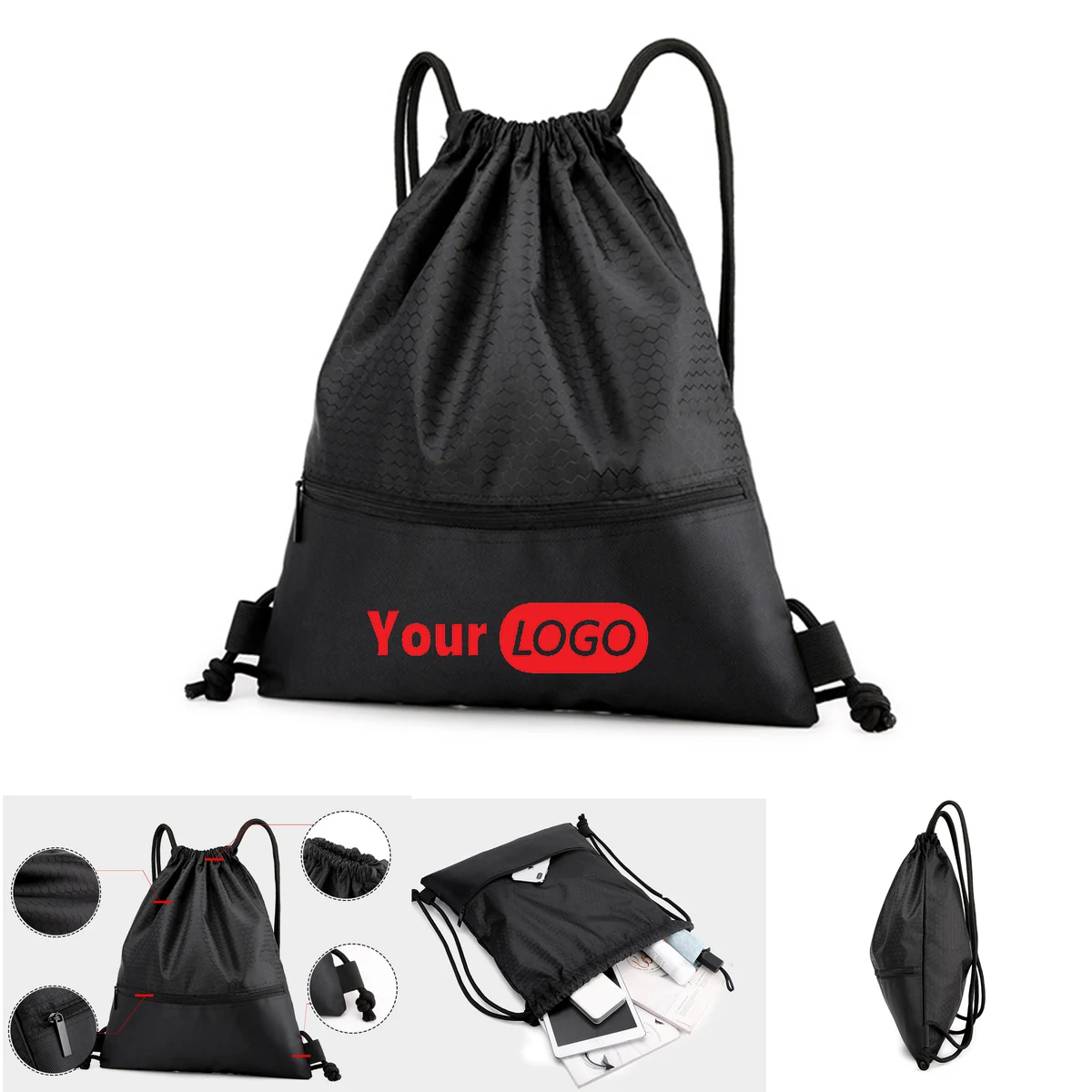 Classic Polyester Zipped Drawstring Backpacks 1