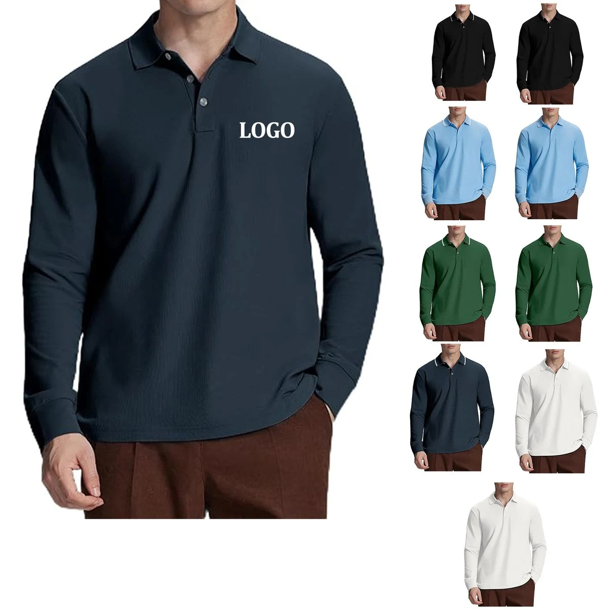 Classic Business Casual Long Sleeved Polo Shirt 1