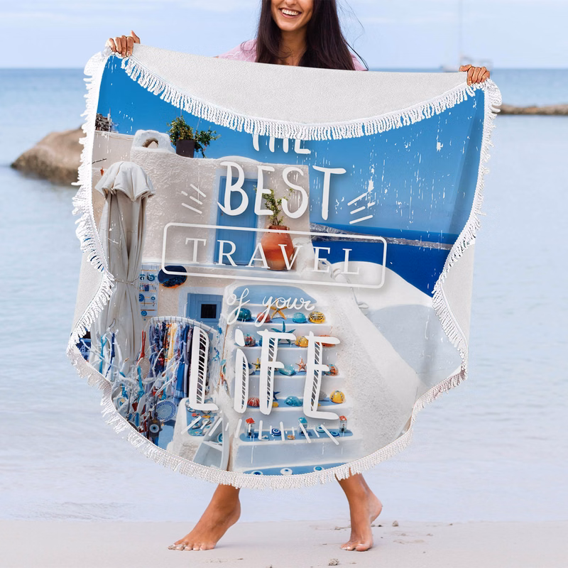 Free Shipping Full Color 250gsm Microfiber Round Towel w/Tassel - 59 dia.