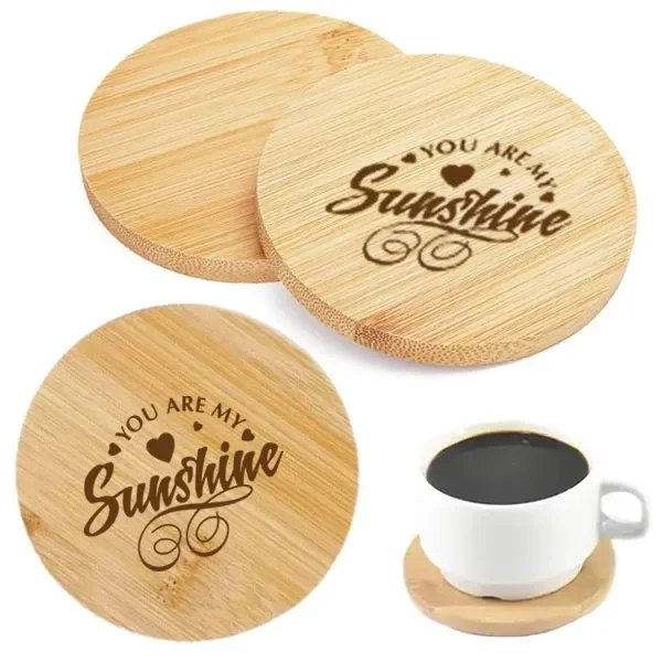 Natural Round Bamboo Coasters - 3.75" dia 1