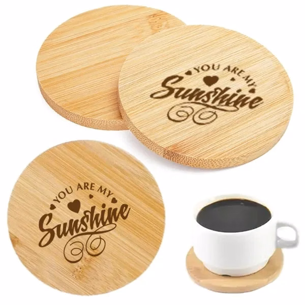 Natural Round Bamboo Coasters - 3.75" dia