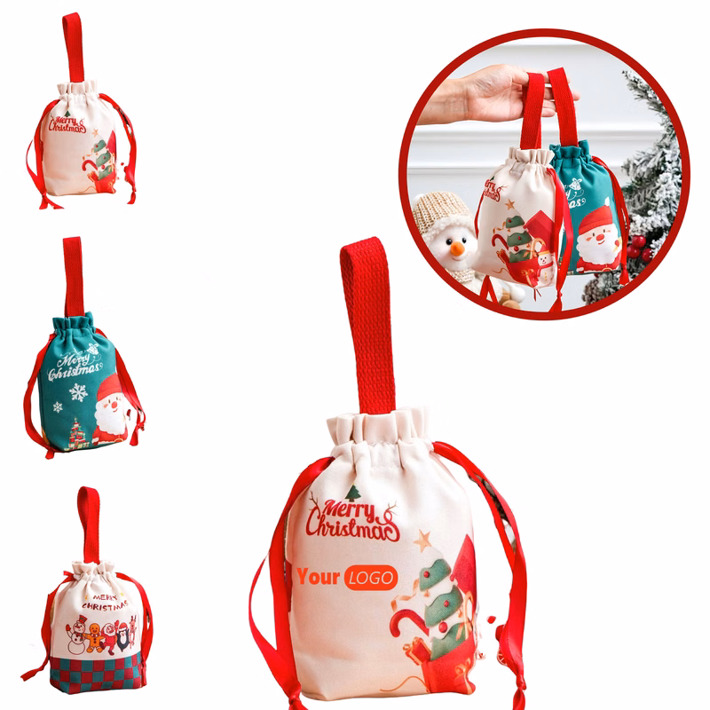 Christmas Gift Drawstring Canvas Bag
