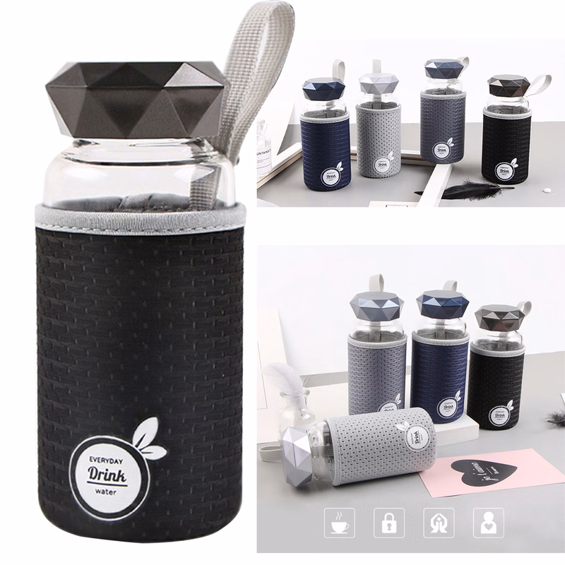 Glass Water Bottle With Diamond Shaped Lid