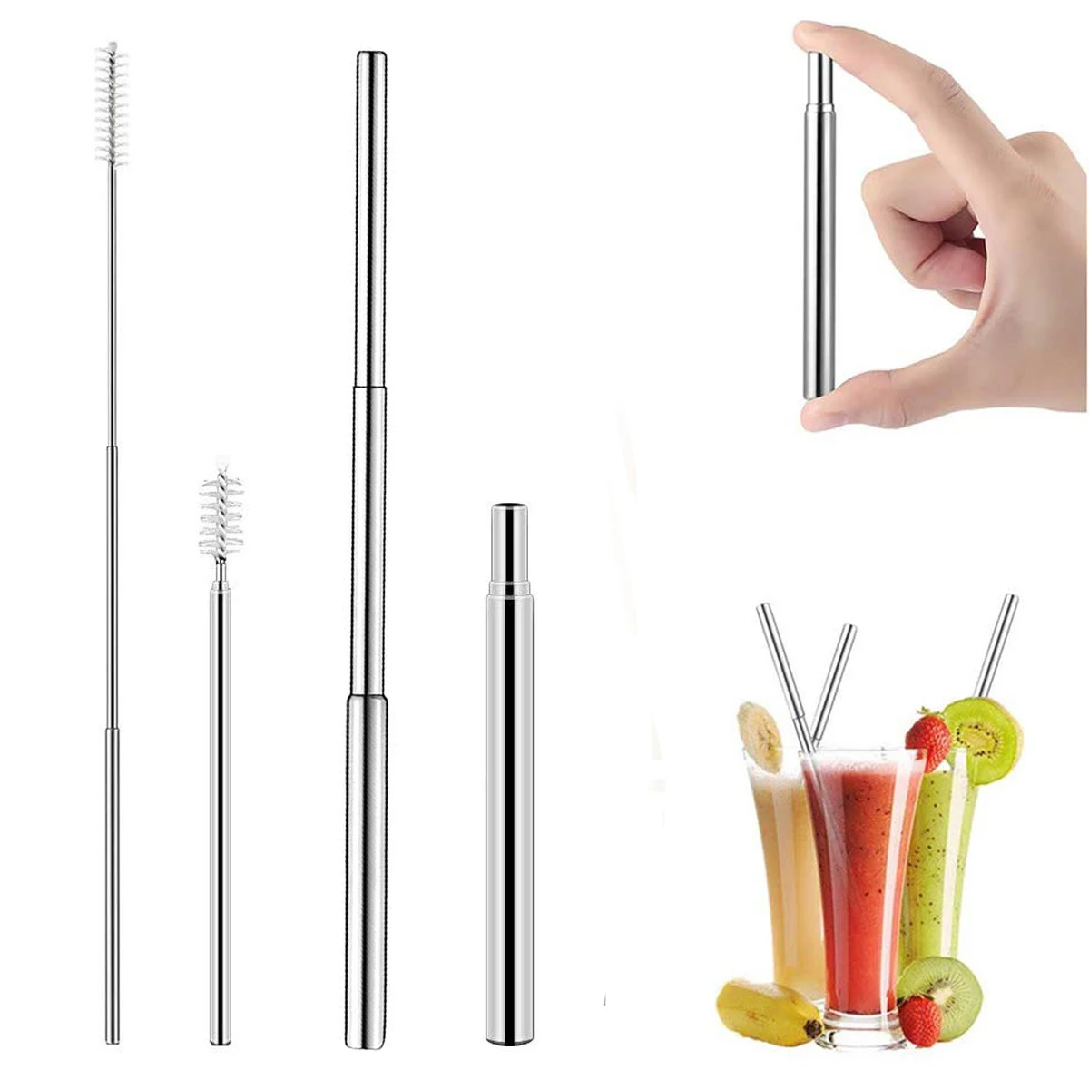 Reusable Telescopic Stainless Steel Straw Kit 1