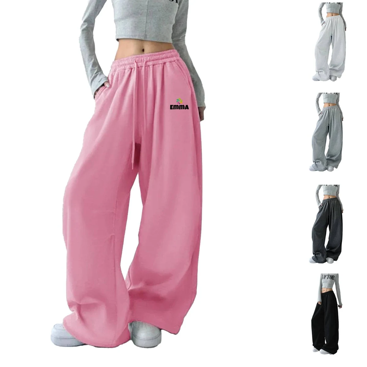 Polyester Womens High Waisted Wide Leg Sweatpants 1