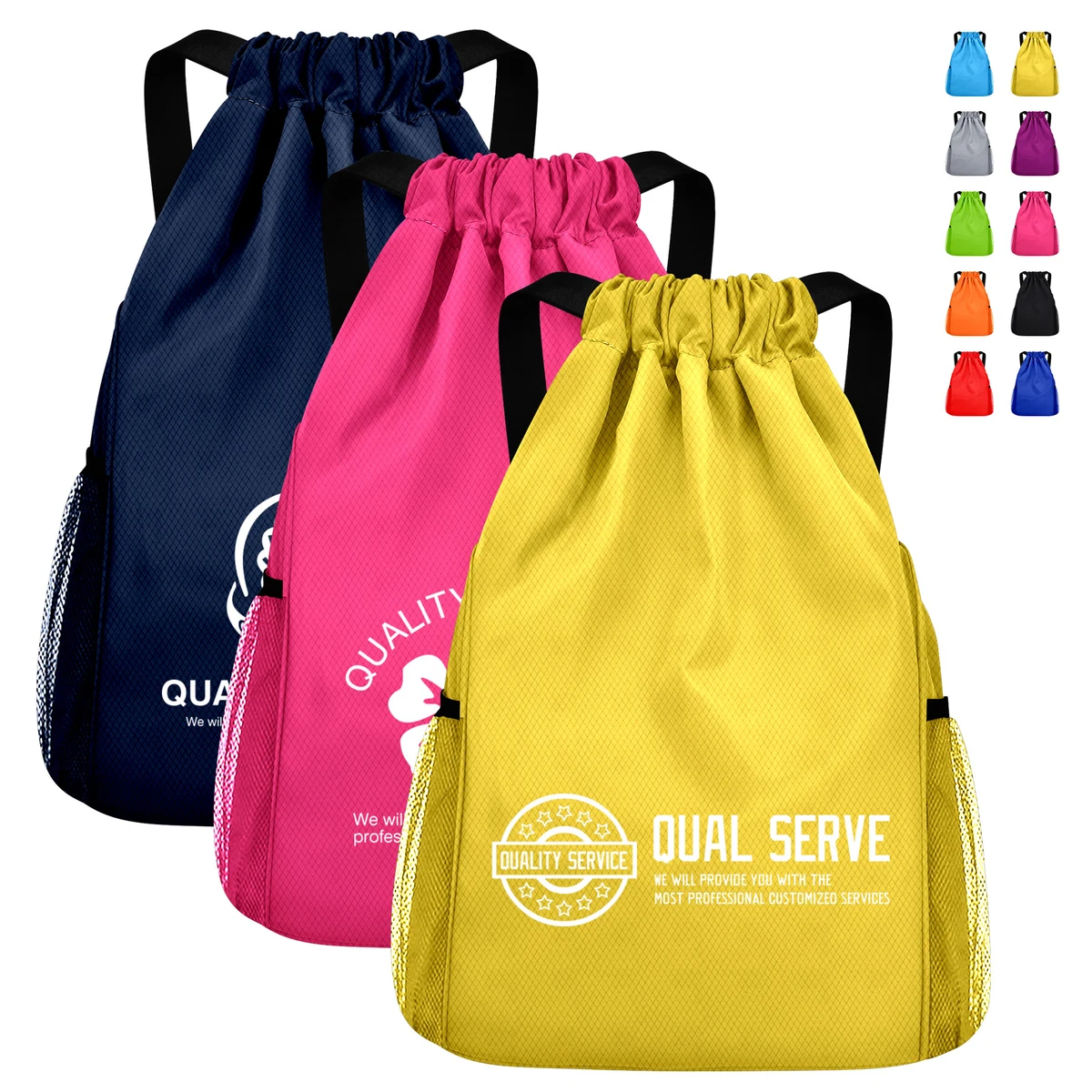 Drawstring Waterproof Backpack With Bunched Pockets & Wide Shoulder Straps 1
