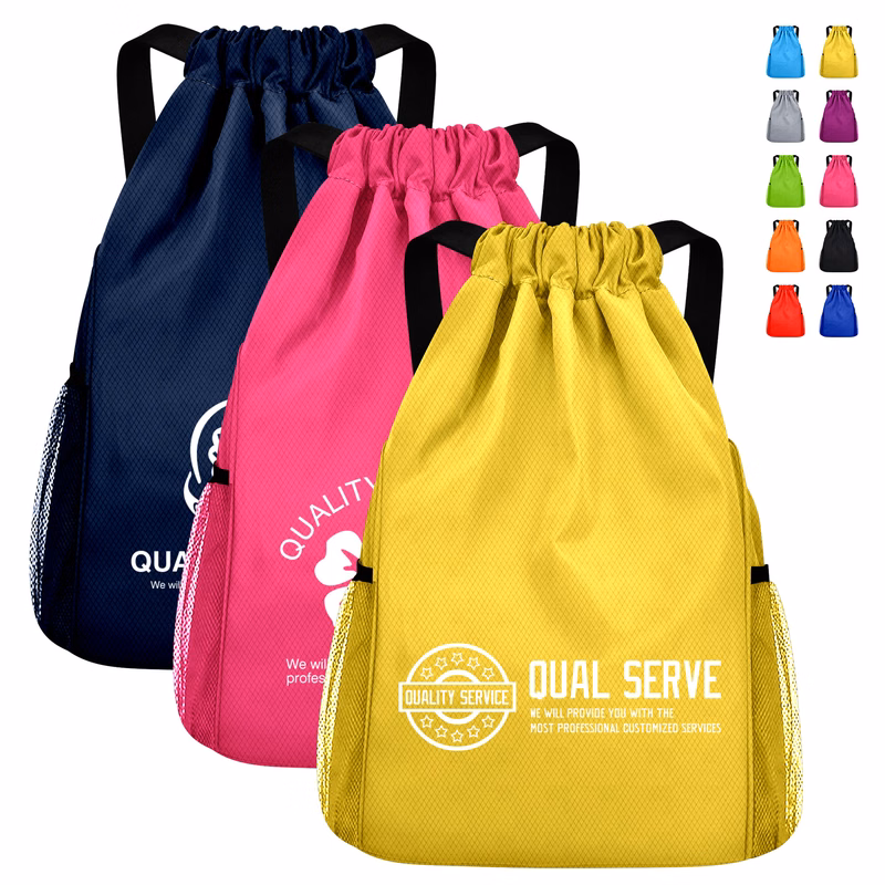 Drawstring Waterproof Backpack With Bunched Pockets & Wide Shoulder Straps