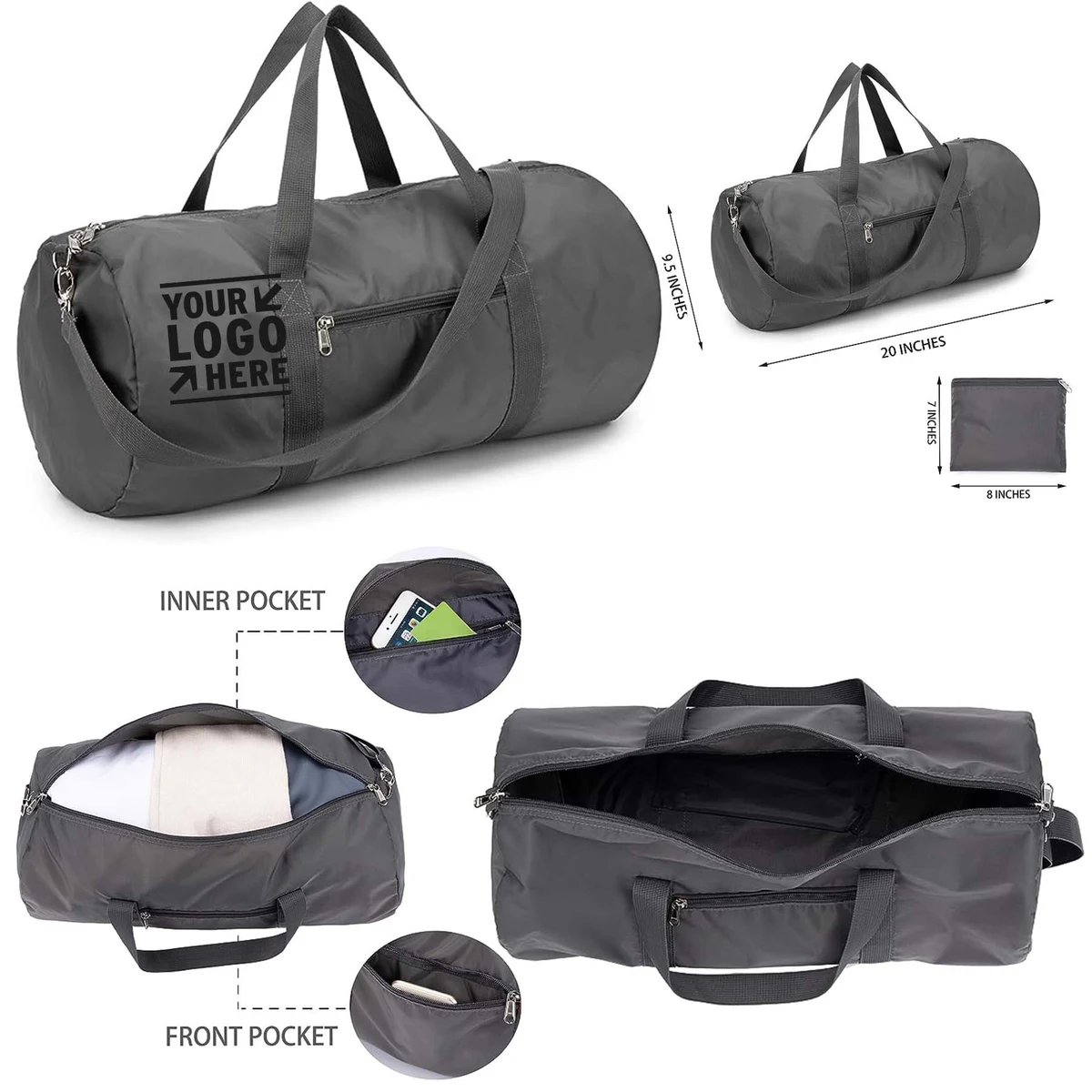 Men Women 20-24-28 Inches Foldable Gym Duffel Travel Sport Bag With Inner Pocket 1