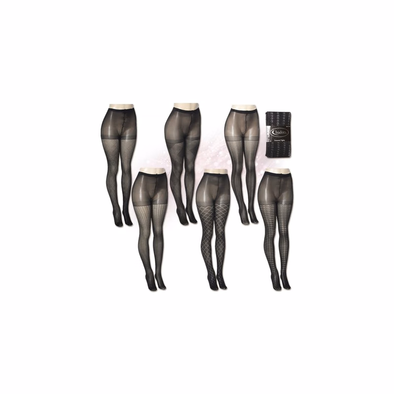 Women's Textured Fashion Tights - Black 2 Sizes 6 Designs