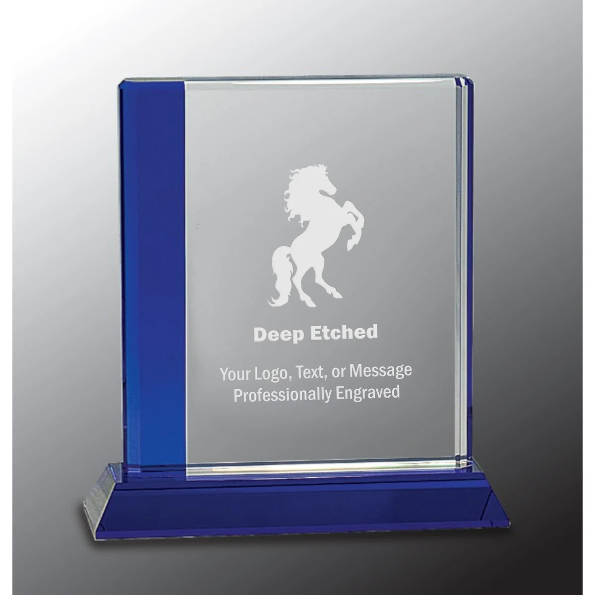 6 1/2" x 7" Blue Edge Crystal Award on Blue Base 1