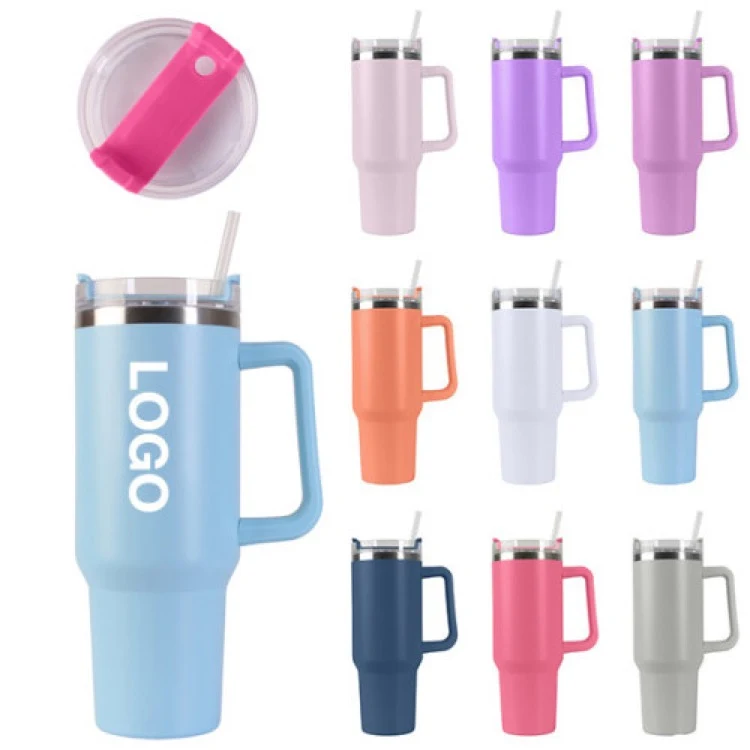 40 oz Vacuum Stainless Steel Tumbler W/ Handle & Straw 1