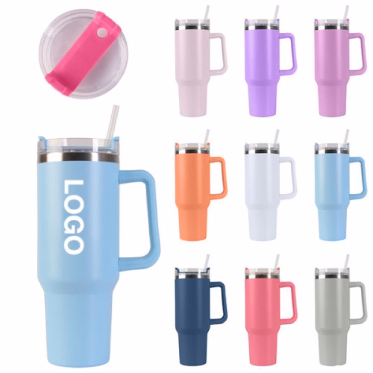 40 oz Vacuum Stainless Steel Tumbler W/ Handle & Straw