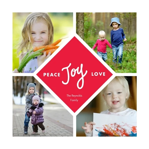 Peace Joy Love Square Flat 4 Photo Holiday Card 1