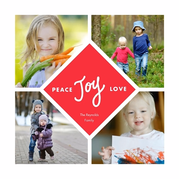 Peace Joy Love Square Flat 4 Photo Holiday Card