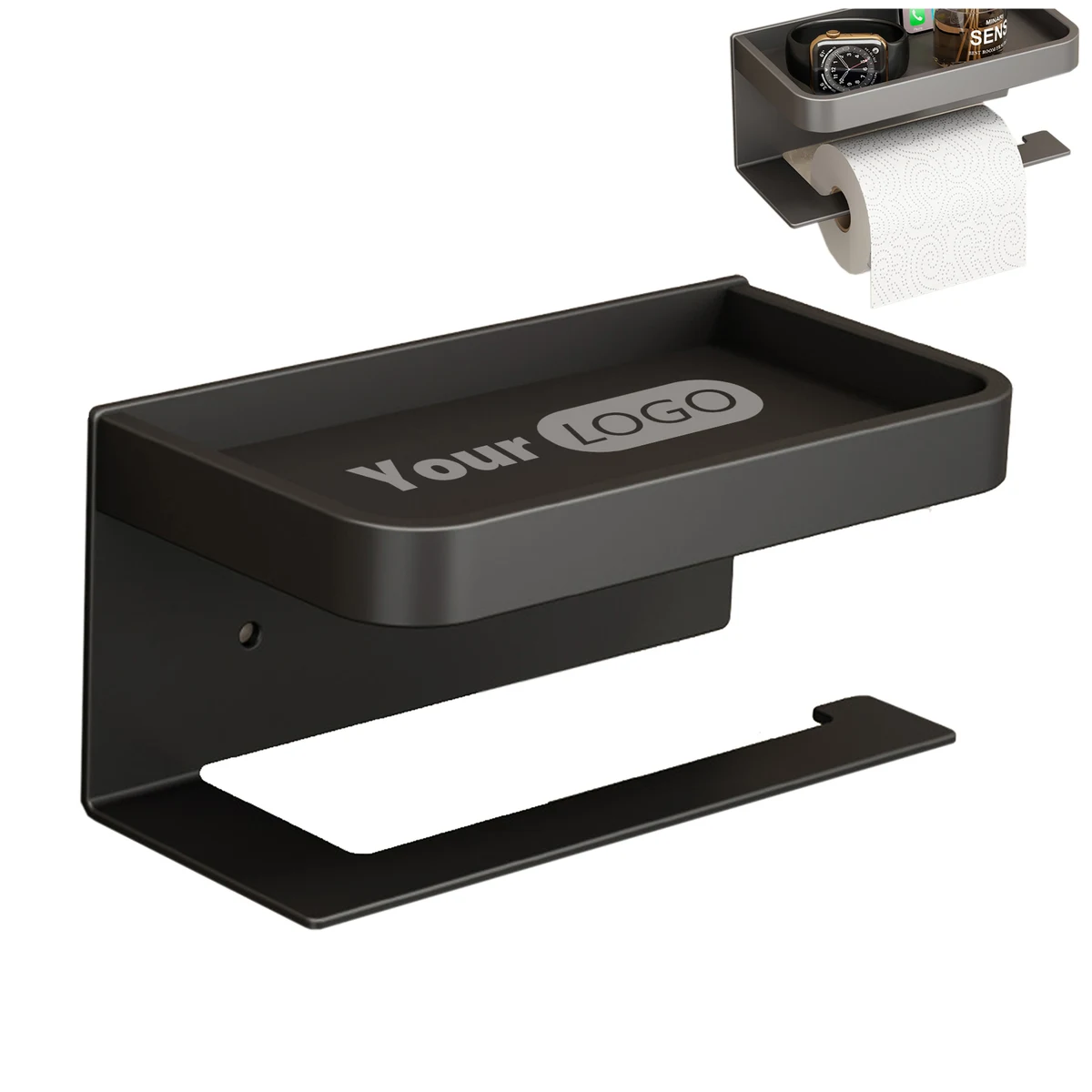 Aluminum Toilet Paper Holder with Phone Shelf 1