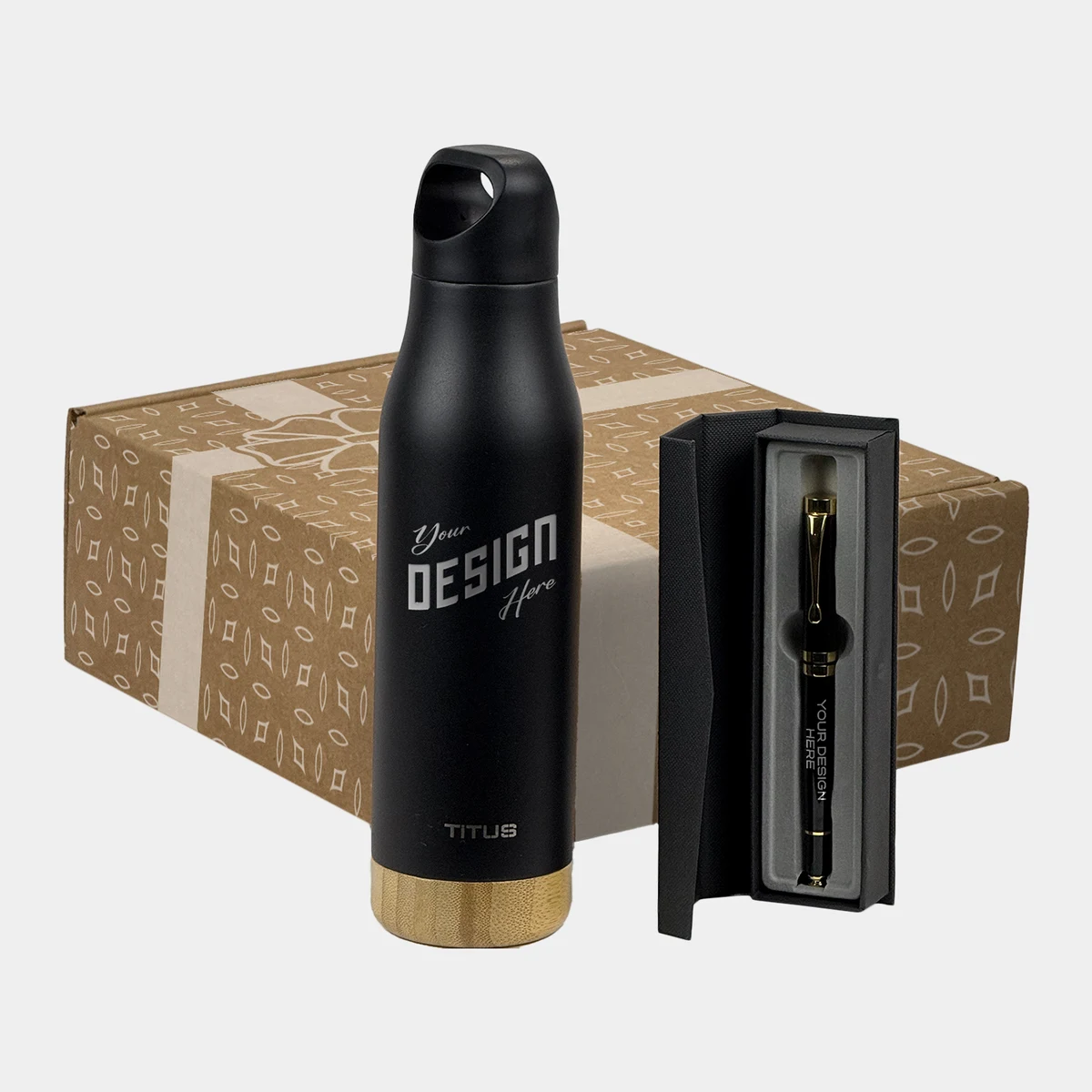 TiTUS® Executive Water Bottle & Chrome Trim Pen Gift Set, custom water bottle with logo imprint 1