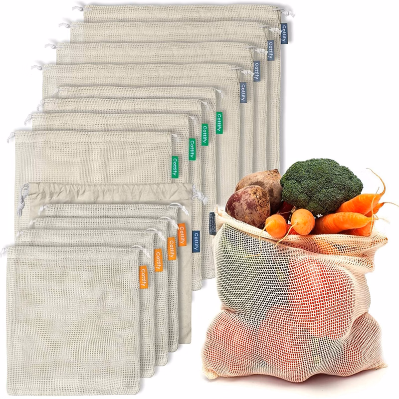 Drawstring Fruit and Vegetable Mesh Storage Shopping Bags