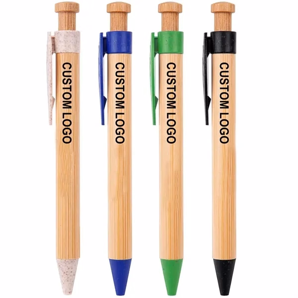 Custom Bamboo and Wheat Straw 5.625 Retractable Ballpoint Pen — Eco-Friendly Promo