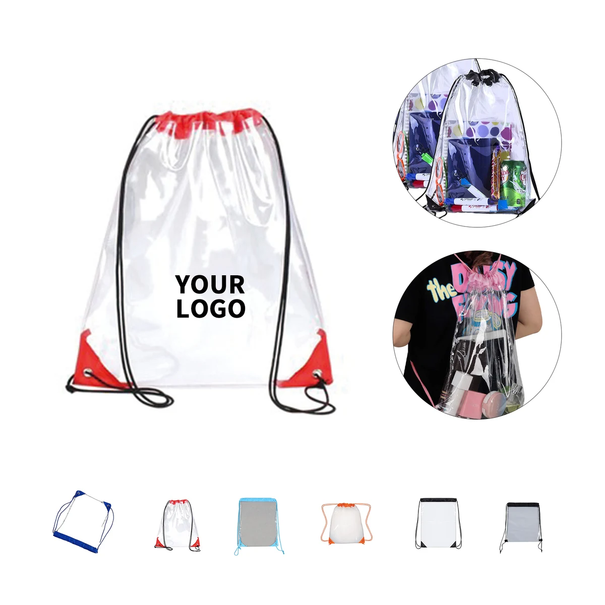 Large Clear Polyvinyl Chloride Drawstring Backpack With Reinforced Corners 1