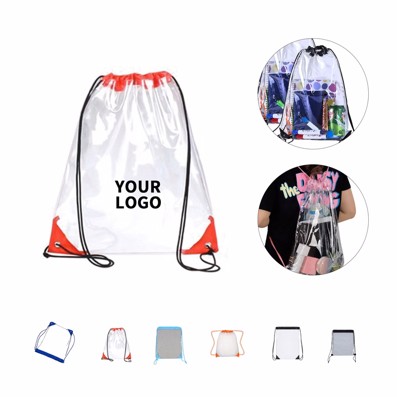 Large Clear Polyvinyl Chloride Drawstring Backpack With Reinforced Corners