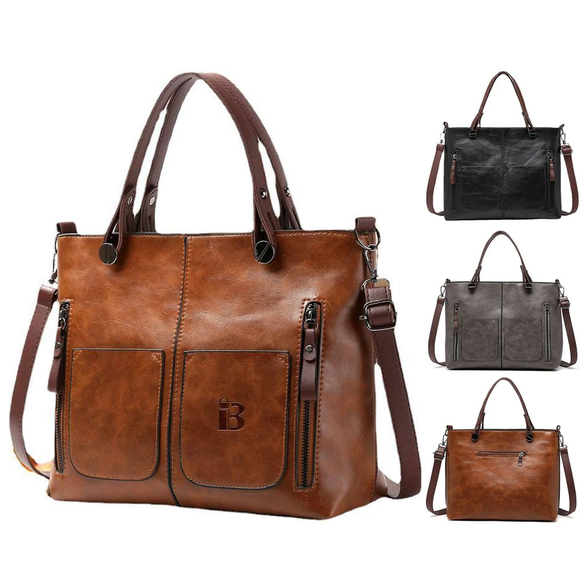 Large Capacity Vintage PU Leather Tote Bag, custom tote bag with logo imprint 1