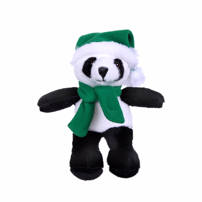Soft Plush Stuffed Panda with Christmas Hat and Scarf
