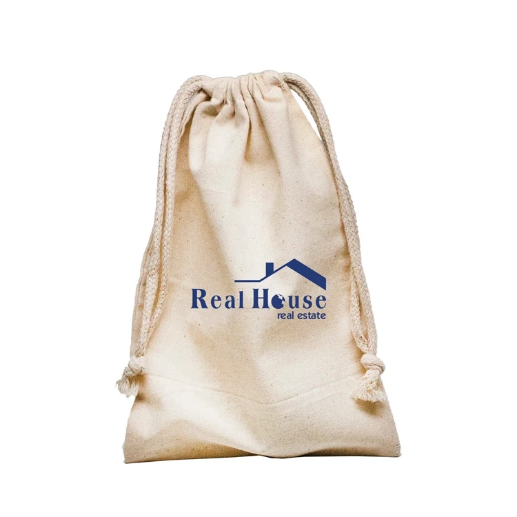 Large natural muslin cotton drawstring pouch 1