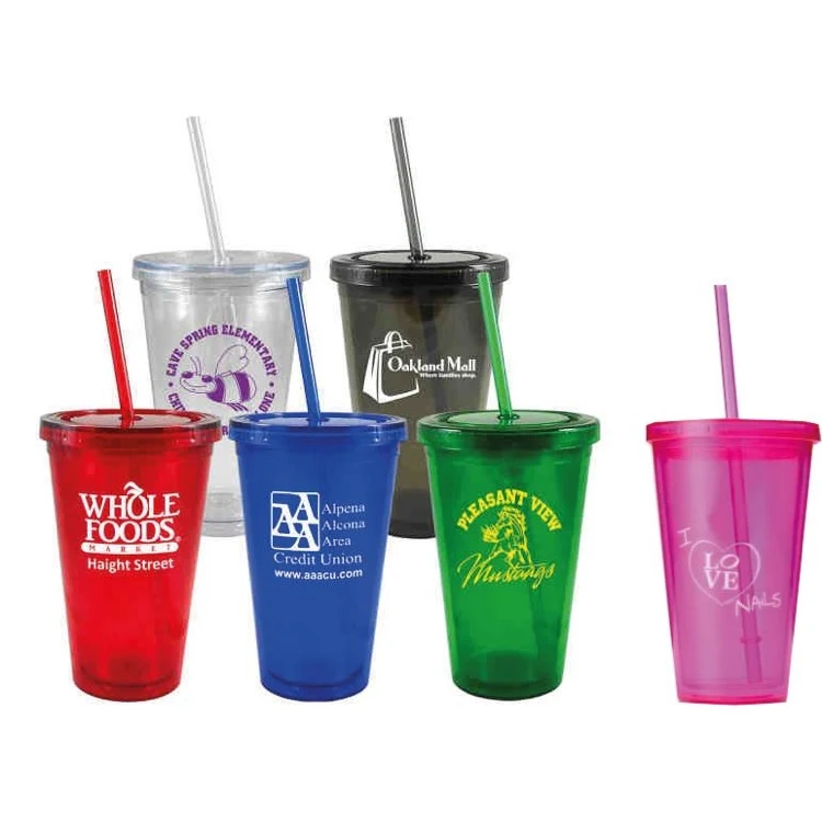 16 Oz.Pink Double Wall Acrylic Cups w/ Matching Straw (3 Days) 1