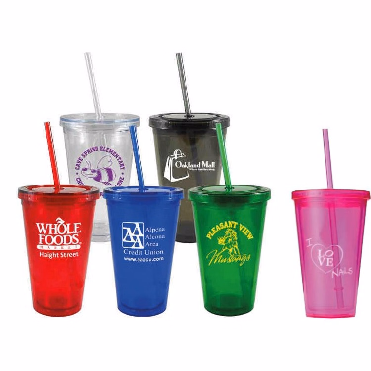 16 Oz.Pink Double Wall Acrylic Cups w/ Matching Straw (3 Days)