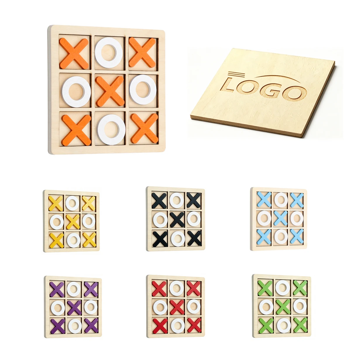 Custom Logo Wooden Tic Tac Toe Game 1