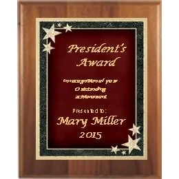 7" x 9" Cherry Finish Plaque with a Red Starburst Plate 1
