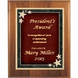 7" x 9" Cherry Finish Plaque with a Red Starburst Plate
