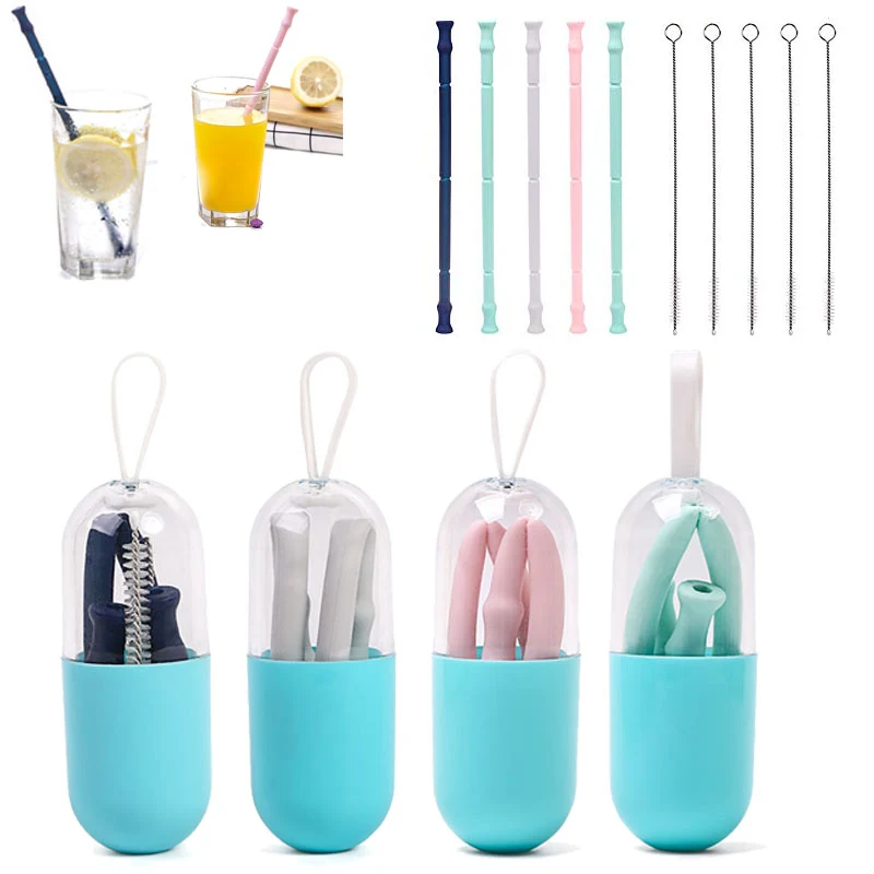 Reusable Silicone Collapsible Straw with brushes and box 1